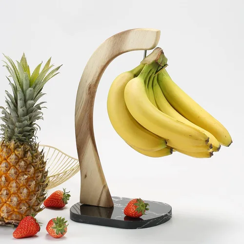 Vista 5 de everous Soporte de plátano con base de mármol negro, soporte moderno para plátano, soporte para árbol para cocina y hogar, sin deslizamiento