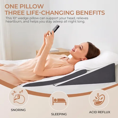 Vista 3 de Vekkia 2 piezas de almohada en forma de cuña para apnea del sueño, almohada en forma de cuña para reflujo ácido, espuma viscoelástica independiente