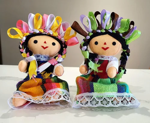 Vista 5 de ALKIMIA INC Muñecas de trapo tradicionales mexicanas hechas a mano, paquete de 2, 5 pulgadas