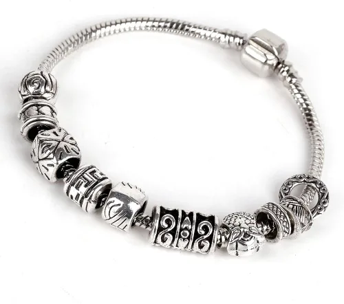 Vista 2 de RUBYCA Cuentas sueltas de color plateado tibetano y 1 pulsera europea de 8.3 pulgadas