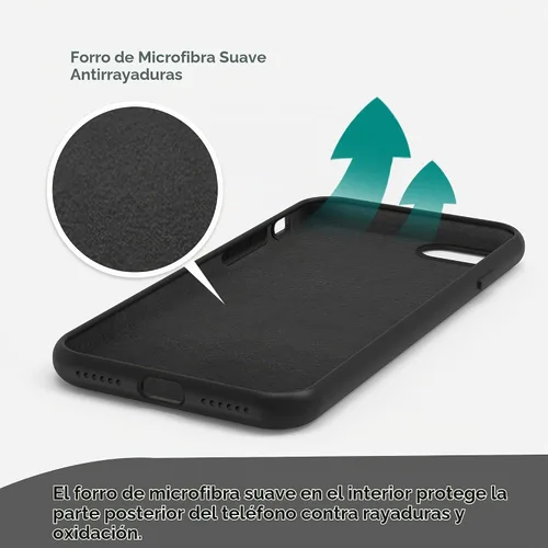 Vista 5 de Funda de silicona prémium para iPhone SE/8/7, con forro de microfibra suave antiarañazos, a prueba de golpes, color negro, iPhone SE/8/7