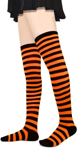 Vista 9 de Benefeet Sox Calcetines altos hasta el muslo a rayas para mujeres y niñas, calcetines altos por encima de la rodilla, calentador de piernas, brazos