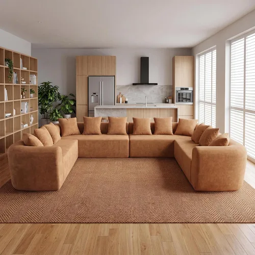 Vista 26 de Claiks Sofá modular deshuesado de 123 pulgadas, sofá en forma de L para sala de estar, sofá moderno de asiento profundo de 3 plazas, tela de Gris