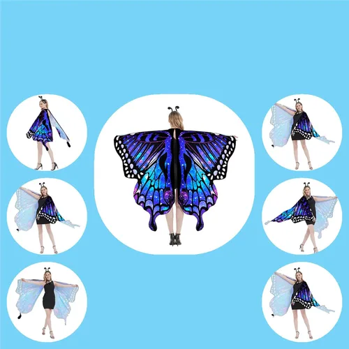 Vista 3 de Butterfly Wings Adult Costumes Fairy Wing Womens Shawl Colorful Butterfly Cape Nymph Pixie for Christmas Halloween Cosplay