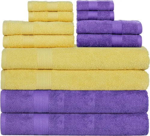 Vista 46 de Ample Decor Juego de 12 toallas de baño de 600 GSM, 100% algodón, 4 toallas de baño, 4 toallas de mano, 4 paños de lavado, absorbentes y suaves