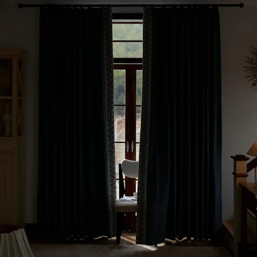 Vista 4 de VisionaryHomeDesign Cortinas Azules de Pliegues Pellizco de Mezcla de Algodón y Lino, Cortinas con Ribete de Greca, Cortinas Oscurecedoras