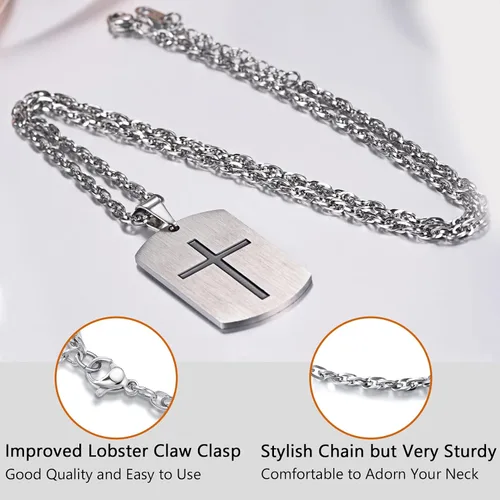 Vista 5 de Prosteel - Colgante de cruz de acero inoxidable para hombre y mujer, colgante de placa de perro, etiqueta militar con palabras, collar inspirador
