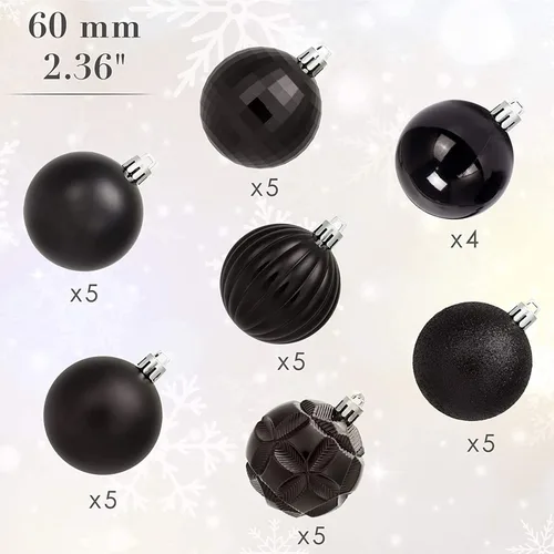 Vista 2 de AMS Esferas de Navidad de 2.36 pulgadas/60mm, 34 unidades, adornos grandes, decoraciones para fiestas, inastillables, colgantes festivos para Negro