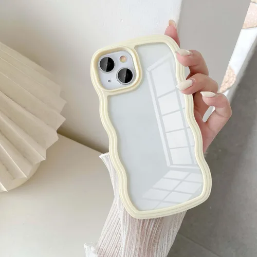 Vista 6 de UEEBAI Funda transparente con marco ondulado para iPhone 14 Plus de 6.7 pulgadas, funda transparente y rizada, bonita funda ondulada para teléfono