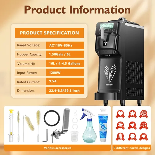 Vista 7 de Máquina para hacer helados de servicio suave comercial Negro