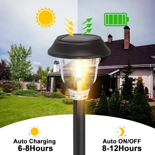 Vista 5 de Luces solares para exteriores impermeables, paquete de 6 unidades de luces solares de vidrio y metal para caminos, brillantes luces LED solares