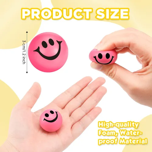 Vista 2 de Skylety 100 piezas de mini bolas de estrés con cara sonriente divertida Stresbe Happy Foam suave de colores para adultos, bolas de alivio