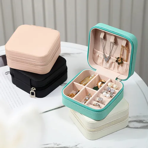 Vista 4 de DgkfkC Joyero portátil de viaje caja de joyería de cuero caja de joyería para guardar collares pendientes pulseras lápiz labial y horquillas