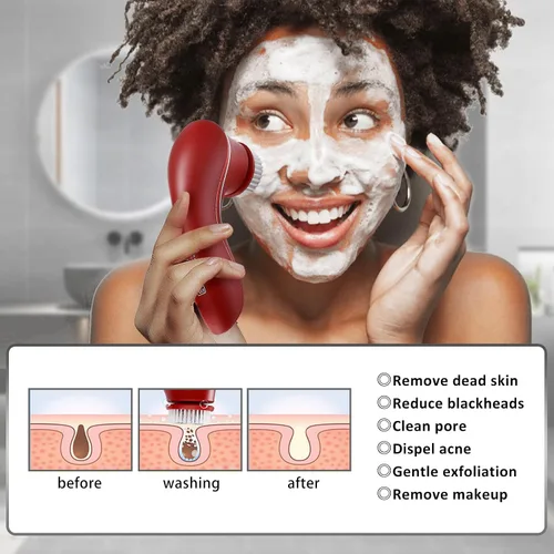 Vista 2 de Cepillo de limpieza facial, limpiador facial eléctrico, cepillo de limpieza facial recargable IPX-7 impermeable giratorio para exfoliación, masaje