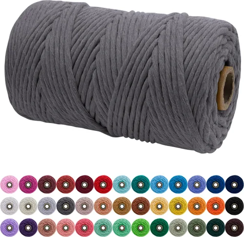 Vista 99 de JeogYong Cordón de macramé de un solo hilo 3 mm x 109 yardas (328 pies) Cuerda de algodón suave Hilo de macramé de 3 mm, suministros de macramé