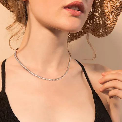 Vista 5 de HERIER Tennis Necklace for Women 14K Gold Plated or Silver Rhinestone Choker Necklaces Dainty Zirconia Cut Faux Diamond chain 3mm