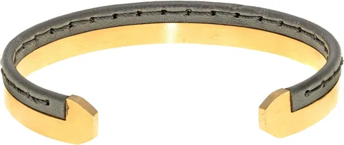 Vista 5 de Metro Jewelry Brazalete abierto de acero inoxidable dorado y cuero genuino cosido para hombre, 0.394 in, 8.5 pulgadas de largo, Metal, No es una