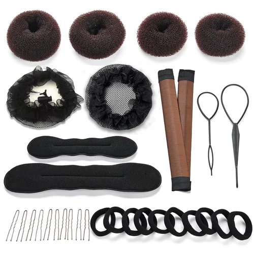 Vista 7 de Juego de 31 piezas para hacer moños para el cabello, juego de accesorios de peinado más completo (negro)