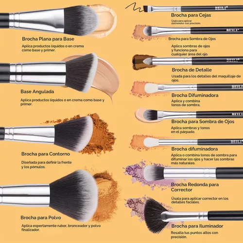 Vista 5 de BEILI Juego de 12 brochas de maquillaje con soporte para base Kabuki sintética de primera calidad, brocha para base de maquillaje, corrector