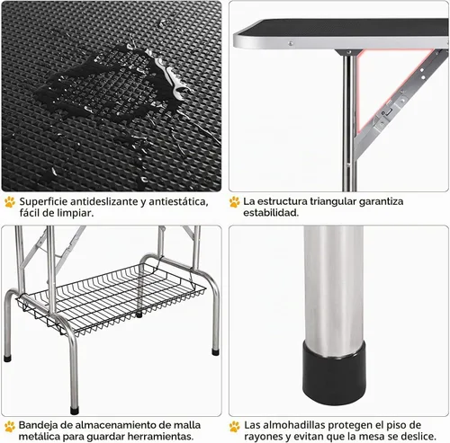 Vista 4 de Mesa de aseo para perros de 36 pulgadas, mesas plegables para aseo de mascotas con brazo ajustable, bandeja de malla de almacenamiento de nudos Negro