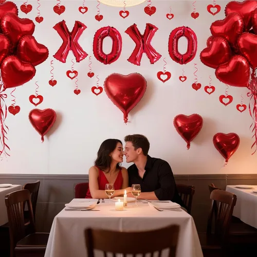 Vista 2 de 62 globos XOXO en forma de corazón rojo con decoración colgante de corazón para decoración de San Valentín, boda, fiesta
