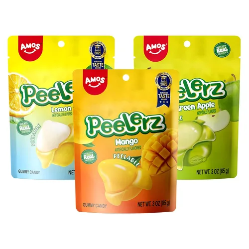 Vista 6 de AMOS Peelerz - Caramelo de goma pelable, mango/lichi/maracuyá/melocotón Paquete de 4 variedades, 3 oz cada uno, total 11.99 oz