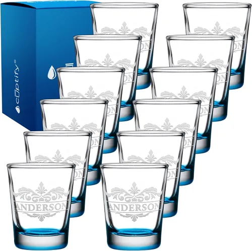 Vista 59 de Vaso de chupito personalizado con nombre de círculo elaborado de 2 onzas, parte inferior negra grabada con texto personalizado para regalos, bodas