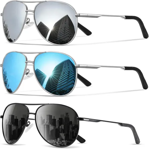 Vista 44 de Gafas de sol polarizadas aviador para hombre y mujer Marco A1-Negro Lente Gris