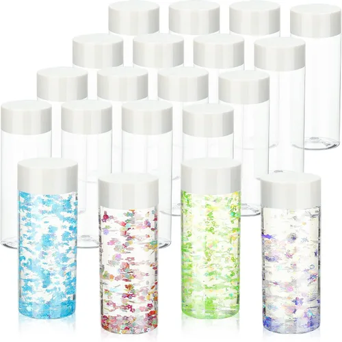 Vista 8 de Hoolerry 16 botellas sensoriales de plástico vacías con tapas, botellas de agua sensoriales de plástico transparente reutilizables
