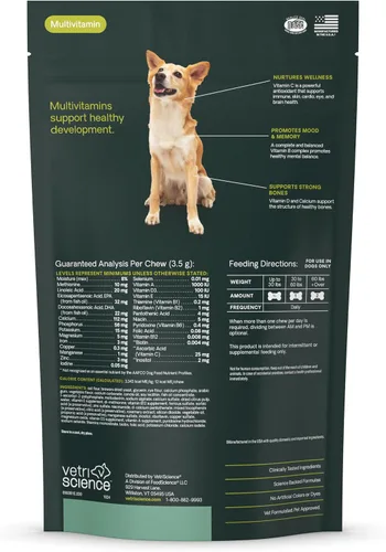 Vista 6 de VetriScience 27+ Active Health Chews, Multivitaminas diarias para caninos Plus para cachorros y perros adultos, vitaminas equilibradas, minerales