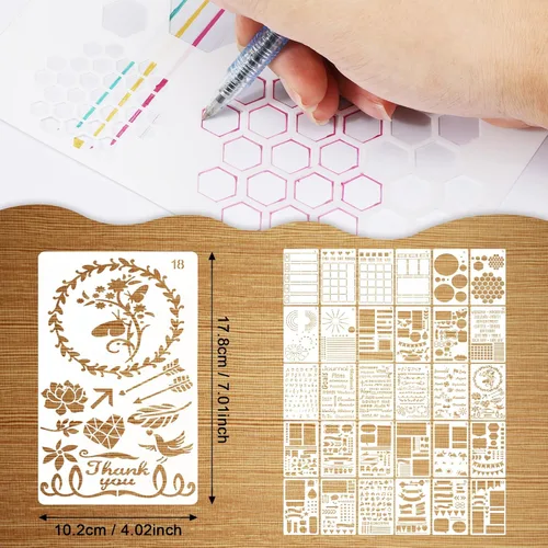 Vista 3 de MWOOT Juego de 30 plantillas de diario mixto, plantilla de planificador, plantilla de dibujo, pintura, formas reutilizables, diario de balas