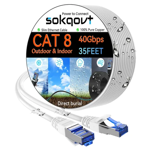 Vista 17 de Sokqovt Cable Ethernet Cat 8 Delgado 25 pies Exterior e Interior, Cable de Internet Cat8 de Cobre Puro para Impermeabilización y Enterramiento