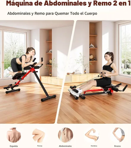 Vista 2 de Yoleo Máquinas de abdominales y remo 2 en 1 para el hogar, equipo de entrenamiento de abdominales plegable, máquina de entrenamiento abdominal