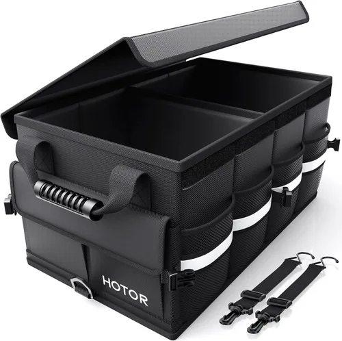 Vista 12 de HOTOR Organizador de maletero de automóvil, organizador plegable para SUV, almacenamiento de automóvil con tiras reflectantes y cubierta