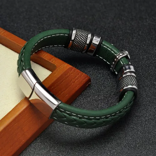 Vista 3 de Leisure moment Pulsera religiosa de cruz para hombre de cuero y acero inoxidable, Sin gemas.