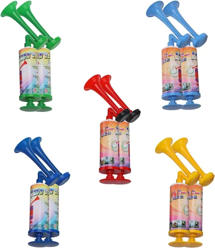Vista 2 de Bocina de aire reutilizable, bocina de bomba de aire de mano de aluminio para seguridad marina, bocina de aire de mano azul, 2 piezas con mini