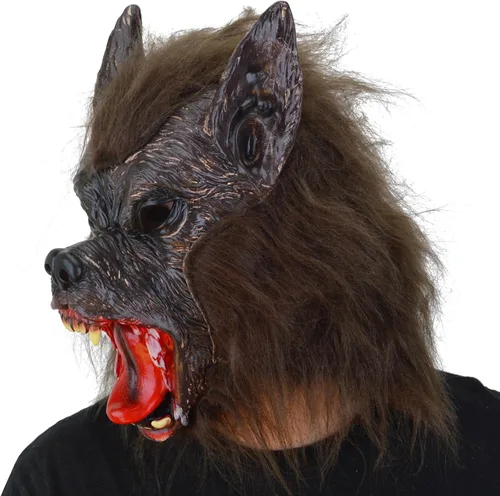 Vista 6 de FREE BEAUTY Máscara de lobo de Halloween, fiesta de cosplay, disfraz de hombre lobo, máscara de hombre lobo, máscara de látex aterrador, máscara