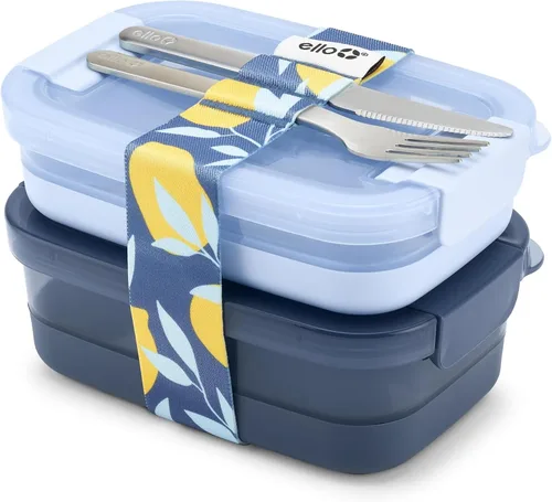 Vista 12 de Ello Juego de 2 contenedores de almacenamiento de alimentos de plástico para lonchera, tipo Bento, con tapas de plástico herméticas, a prueba