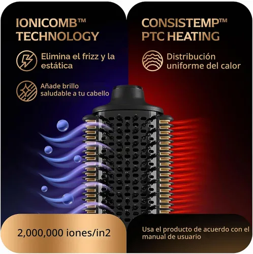 Vista 6 de Cepillo secador de pelo automático de doble voltaje, cepillo de secado 4 en 1, alisador de pelo iónico sin daños por calor, herramienta ligera