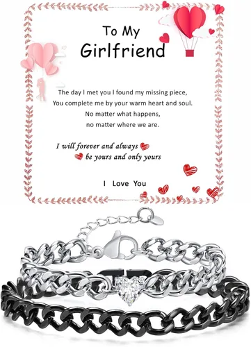 Vista 19 de Pulseras de cadena cubana a juego para parejas, regalos para novio, marido, alma gemela, novia, San Valentín, aniversario, cumpleaños, regalo