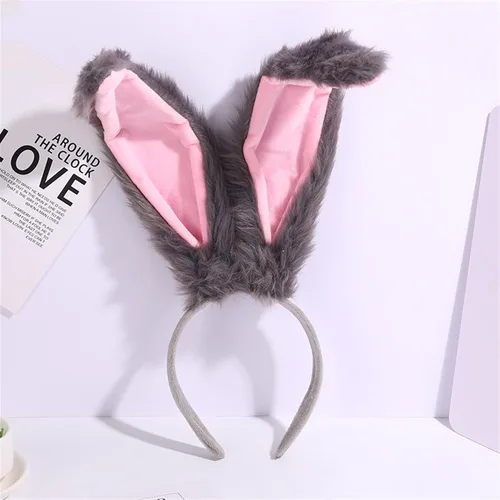 Vista 2 de JOYVIP Diadema de orejas de conejo de Pascua con orejas de conejo de peluche para fiesta de cosplay