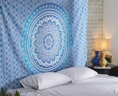 Vista 16 de RAJRANG - Tapiz de mandala grande para dormitorio y sala de estar, tapices de algodón para colgar en la pared