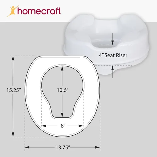 Vista 4 de Homecraft Savanah - Asiento de inodoro elevado, asiento de inodoro elevado de 4 pulgadas de alto que se bloquea en inodoros estándar, asiento