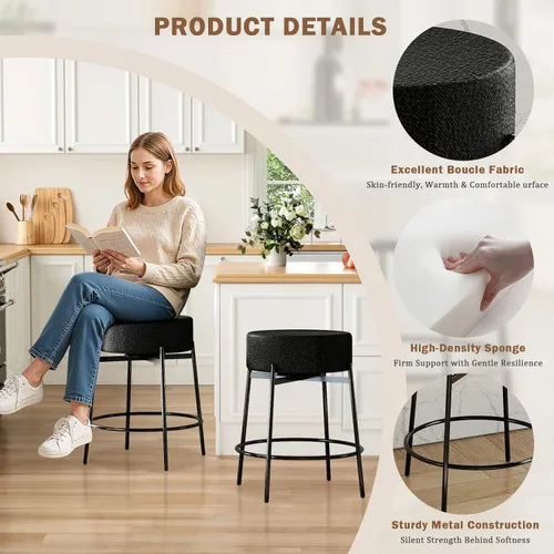 Vista 8 de SoarFlash - Juego de 2 taburetes de bar modernos giratorios, taburetes de barra de 24" Sherpa con asiento giratorio de altura de mostrador