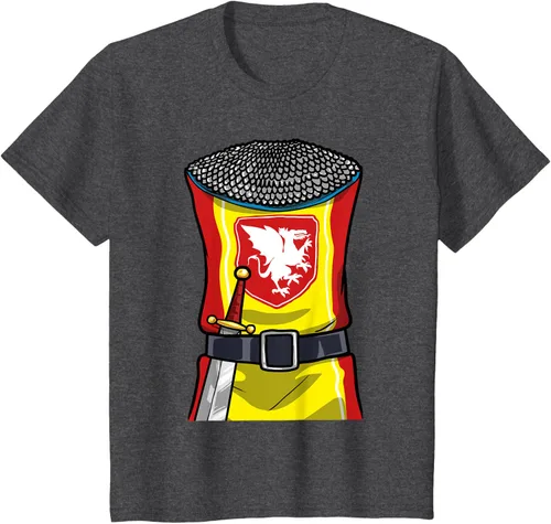 Vista 30 de Disfraz medieval de caballero de Halloween, camiseta para niños con espada de armadura, Negro, S