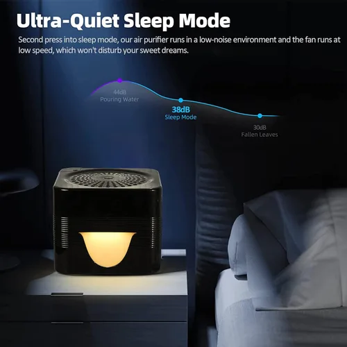 Vista 4 de Purificador de aire a base de agua, revitalizador de aire con red de filtro, aire fresco con luz nocturna LED de color cálido, pequeño filtro