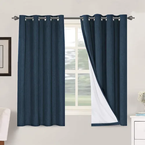 Vista 64 de H.VERSAILTEX Cortinas 100% opacas con aislamiento térmico, texturizadas, de lino, con bloqueo completo de calor y luz, para sala de estar y Negro