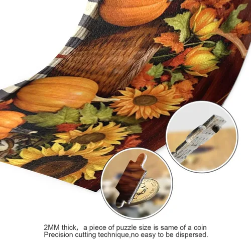 Vista 3 de Pumpkin Sunflower Jigsaw Puzzles 500 Pieces for Adults with Mesh Storage Bag 2011842