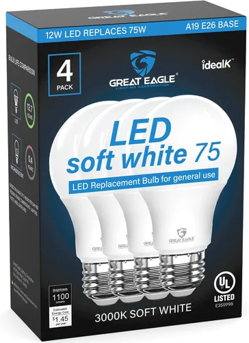 Vista 7 de Great Eagle - Bombillas LED A19 equivalentes a 75 W, certificación UL, color blanco cálido de 2700 K, bombillas LED de 75 W, no regulables, repuesto