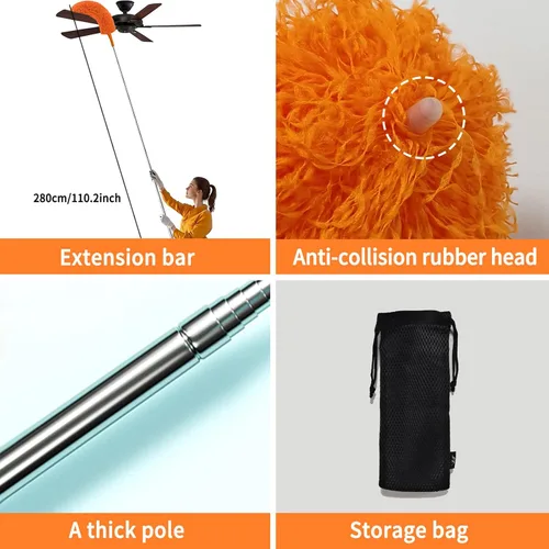 Vista 9 de Plumero de Telarañas con Poste de Extensión, Limpiador para Exteriores de 110 Pulgadas Telescópico Extendido Cepillo Araña, Kit de Limpieza, Mango